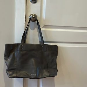 LARGE REBECCA MINKOFF GREY GENUINE LEATHER TOTE SHOULDER BAG HANDBAG PURSE